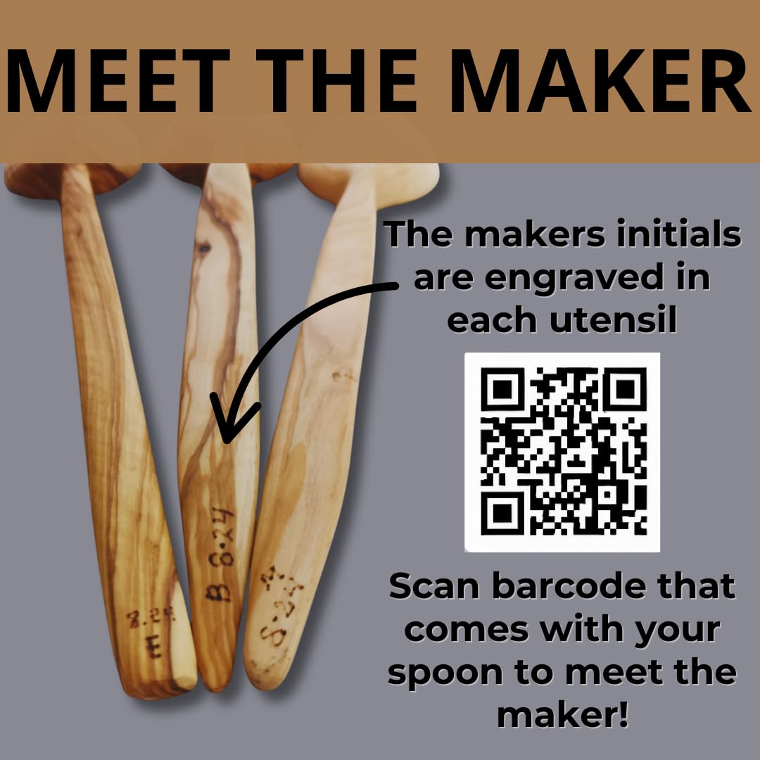 OLIVE WOOD Cooking Spoon, Great Gift, Handcrafted in Greece, Fair Trade Foodie Gift – Artisan Wooden Kitchen Includes Two Greek Recipe Cards - LESVOS WOODCRAFT