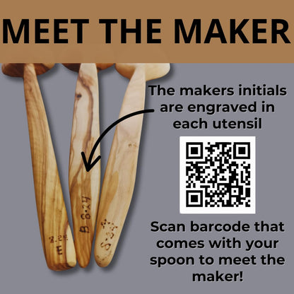 OLIVE WOOD Cooking Spoon, Great Gift, Handcrafted in Greece, Fair Trade Foodie Gift – Artisan Wooden Kitchen Includes Two Greek Recipe Cards - LESVOS WOODCRAFT