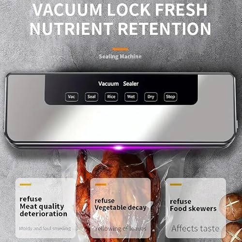Food Storage Vacuum Sealer Machine, 30 Vacuum Seal Bags for Food, 75KPA Strong Suction, Dry/Wet 5 Modes, Digital Countdown Timer, Compact Lightweight, Ideal for Home Kitchen Use