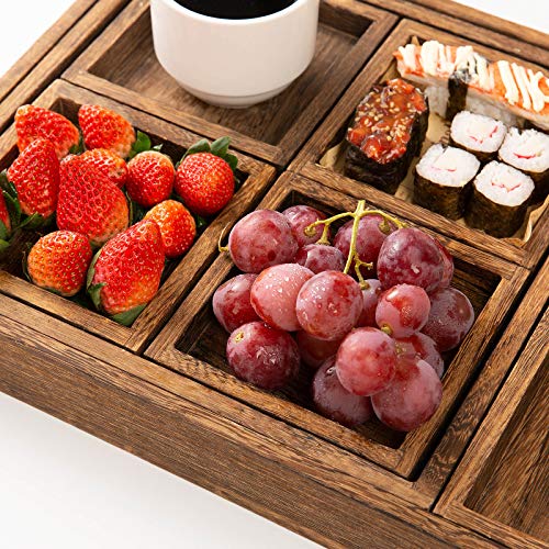 Yangbaga Rustic Wooden Serving Trays with Handle - Set of 7 Rectangular Platters for Entertaining, Breakfast, Coffee Table, Home Decor