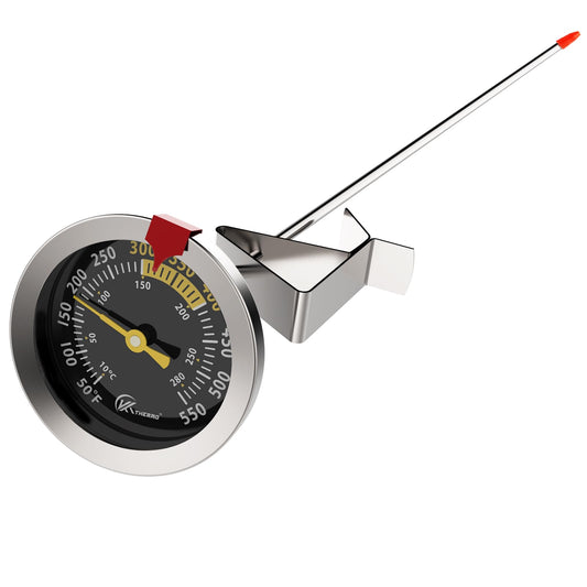 KT THERMO Oil Deep Fry Thermometer Candy Thermometer with 12 inch Stem and Pot Clip,Instant Read Food Meat Thermometer for Smoker Baking Grilling Liquid (Stainless Steel)