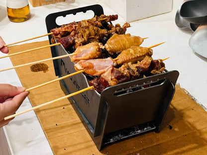 Portable Foldable Hibachi Grill, Heavy Duty & Durable, Small Charcoal Grill for Outdoor Camping Yakitori - w/Cast Iron Cooking Grate 11.5" x 5.5"