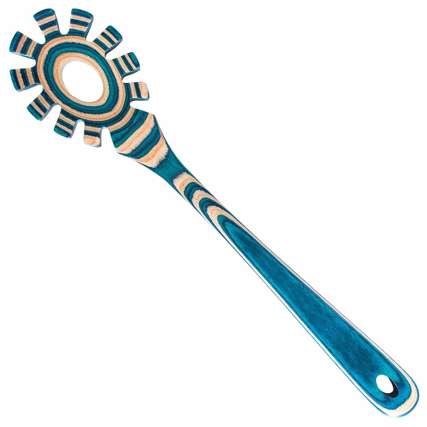 Baltique Mykonos Collection Wooden Spaghetti Spoon – 12.5" Pasta Server with Teeth, Colorful Birch Wood Utensil for Portioning, Stirring & Serving Noodles