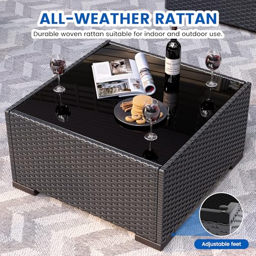 8 Piece Patio Furniture Set with 44” Fire Pit Table with Thickened Cushions
