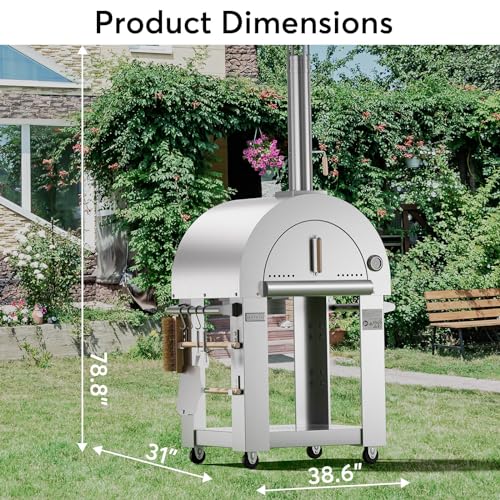 Pizza Oven, wood fire pizza oven for Outside Kitchen, Pizza Maker Oven Grill for Camping Backyard Party,38.6 Inch, Silver