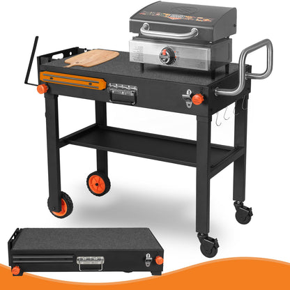 AOKEMAi Portable Universal Grill Table Stand, Dining Cart, Sturdy Camping Folding Table, Blackstone Stand with Caddy: Outdoor Table for Ninja Grill, Pizza Oven, Black