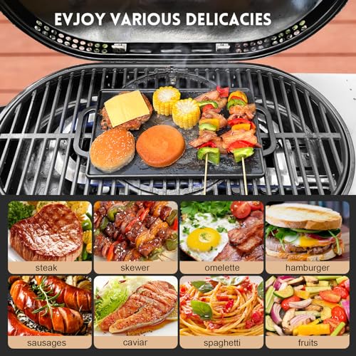 GGC Cast Iron Reversible Grill Griddle，Double Sided Grill Pan Perfect for Gas Grills and Stove Tops, 13 x 8.25 Rectangular Baking Flat and Ribbed Griddle Plate