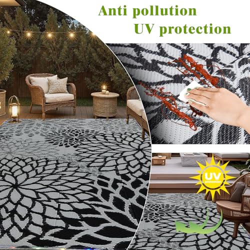 YONILE Outdoor Rug 8x10 ft with LED Light, Waterproof Reversible Outdoor Plastic Straw Rug for Patios Clearance, Large Outdoor Area Rug Carpet RV Mat for Camping Backyard Deck Porch Beach
