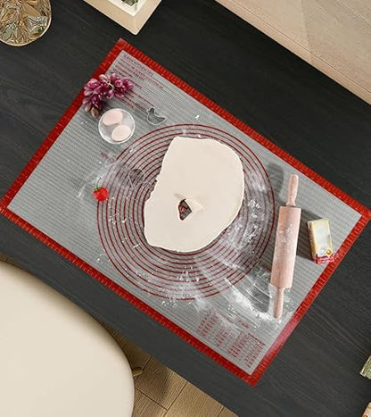 Non-slip Silicone Pastry Mat Extra Large with Measurements 36''By 24'' for Baking Mat, Counter/Dough Rolling/Oven Liner/Fondant/Pie Crust（Red）