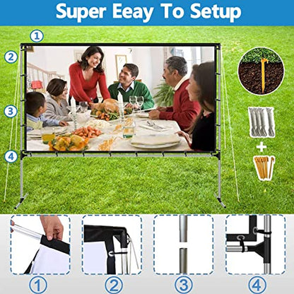 GZKYYLEGS Projector Screen with Stand 120 Inch Foldable Portable Movie Screen 16：9 HD 4K Double Sided Projection Movies Screen with Carry Bag for Indoor Outdoor Home Theater Backyard Cinema Travel