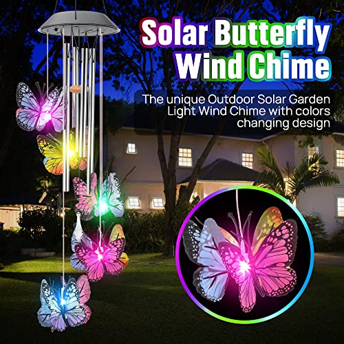KAHACIYO Solar Butterfly Wind Chimes, Color-Changing, Outdoor, Solar-Powered, 9.5 x 5.25 x 2 inches