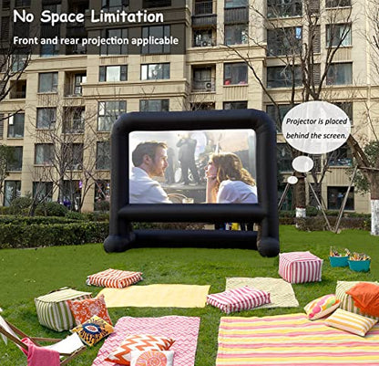 HuaKastro 14 FT Inflatable Projector Screen – One-Piece Design, Easy Setup Blow-Up Movie Screen with Quiet Fan, Ideal for Outdoor & Indoor Movie Nights, Backyard Events, and Parties (Stable Base)