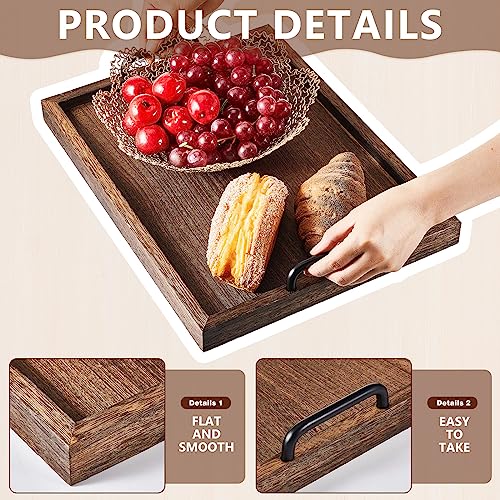 4 Pcs Large Wooden Serving Tray Decorative 15.8 x 11.8 x 1.2 in Ottomantray Rustic with Handle Coffee Table Wood Tray Kitchen Platter for Christmas Thanksgiving Party Gift Breakfast Wedding(Brown)
