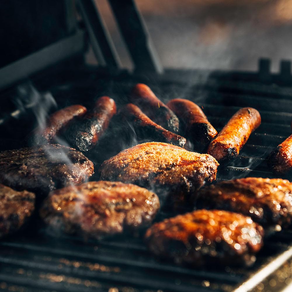 Ash & Ember Park-Style Grill/Smoker, 390 Sq. Inch Charcoal Grill with Cover, 21" x 15" Grate, Side Shelf for Food Prep & Accessories, Single Post Permanent Park-Style Grill for Outdoor Backyard BBQ