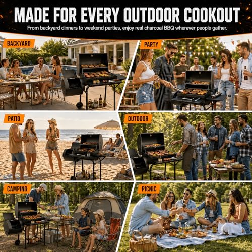 Realcook Charcoal Grill with Offset Smoker: Spacious Barrel Charcoal Grills