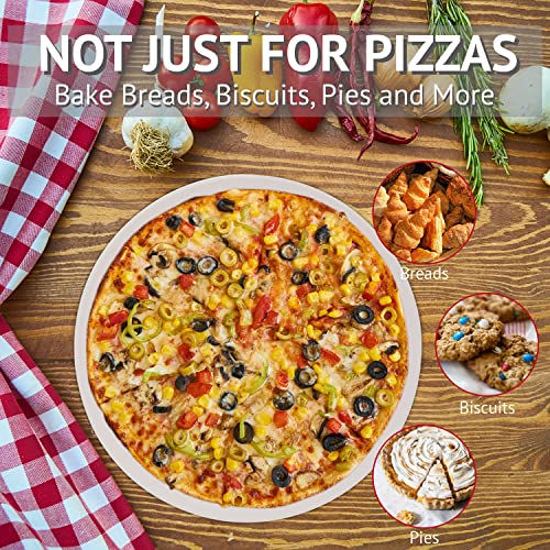 Waykea 14 Inch Pizza Stone Cordierite Baking Stone for Oven & Grill, Heavy Duty BBQ Grilling Pizza Pan Large Oven Stone for baking, Ideal for Cooking Crispier Crust Pizza, Bread and More
