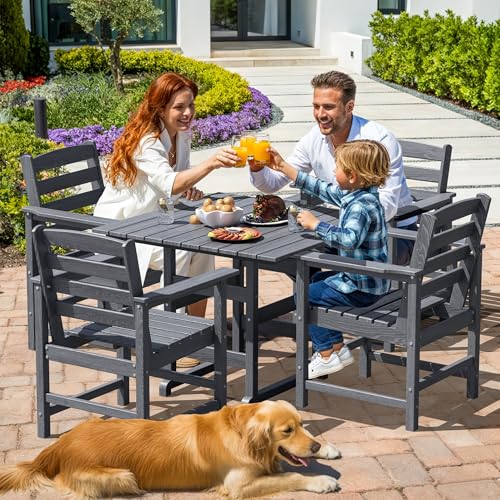 PamapicLife Dining Table Set, 5-Piece HDPE Outdoor Dining Set for 4, Gray