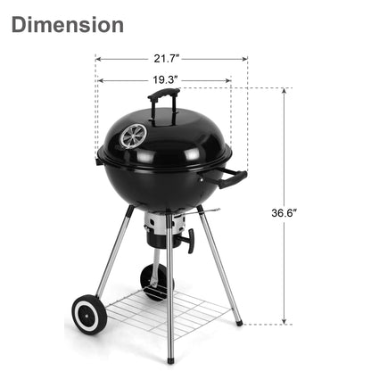 GREEN PARTY 18 inch Kettle Charcoal BBQ Grill with Wheels, Portable Charcoal Grill with Porcelain-Enameled Lid & Ash Catcher for Outdoor Cooking Barbecue Camping Picnics Tailgating