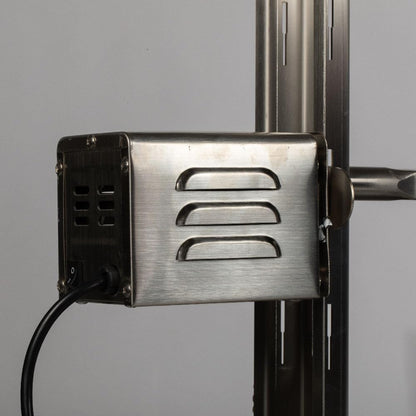 Ash & Ember 13W Stainless Steel Rotisserie Grill, Rated 85 LB for Medium Game, 4 RPM Rotation Speed, Outdoor Grill with Dual Prong Spit Rod, Single Leg Bracket, and Spine Fork