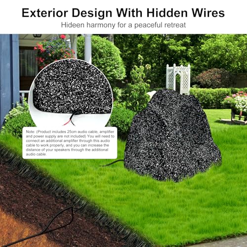 Herdio 8" Outdoor Rock Passive Speakers 600 Watt,IPX7 Waterproof,Hardwired, for Pool,Garden,Deck,Outdoor Activities (Black,Pair)