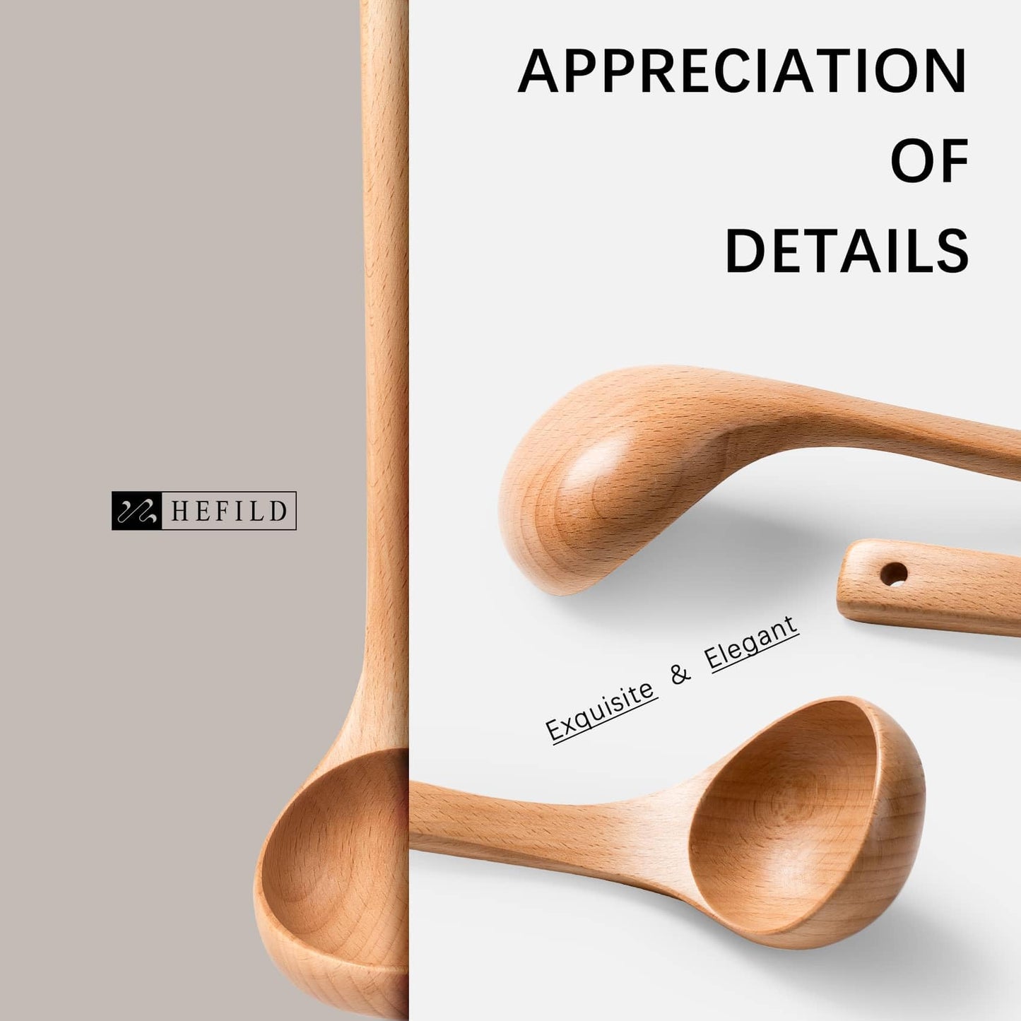 Hefild Wooden Soup Ladle, 10.8" Handle, 2 fl oz Medium Scoop Utensil for Serving & Cooking, Beech Wooden Ladle – Wood Spoon for Soup Natural and Sustainable