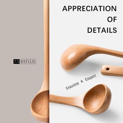 Hefild Wooden Soup Ladle, 10.8" Handle, 2 fl oz Medium Scoop Utensil for Serving & Cooking, Beech Wooden Ladle – Wood Spoon for Soup Natural and Sustainable