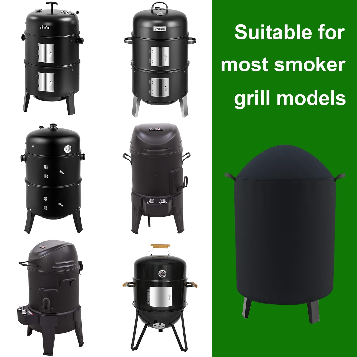 Outdoor Round Smoker Cover Fits Realcook Realcook 17" Smoker, Char-Broil 16" Bullet Smoker, Cuisinart COS-116 Vertical Charcoal Smoker,Joyagrill 17-1/2" Smoker Grill (22" D x 30" H)