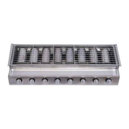 Commercial 8 Burner Gas Countertop Griddle with Smokeless Yakitori Grill, Adjustable Height LPG Propane Indoor Griddle, Removable Grill Net