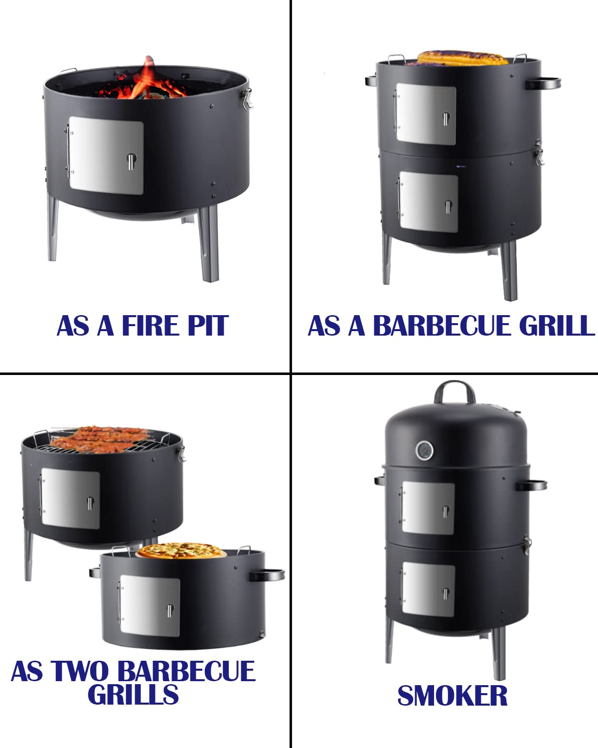 SUNLIFER Charcoal BBQ Grill, Heavy Duty 3-in-1 Barbecue Smoker Grill for Garden Camping Outdoor Cooking and Grilling