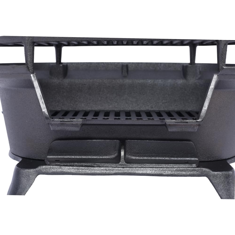 Cast Iron Hibachi Grill – Portable Charcoal BBQ for Outdoor Cooking, Durable Tabletop Skillet, Compact Camping Charcoal Cooker for Tailgating, Picnics & Hunting (Oval)