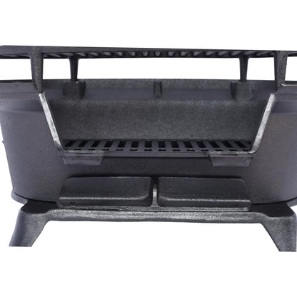 Cast Iron Hibachi Grill – Portable Charcoal BBQ for Outdoor Cooking, Durable Tabletop Skillet, Compact Camping Charcoal Cooker for Tailgating, Picnics & Hunting (Oval)