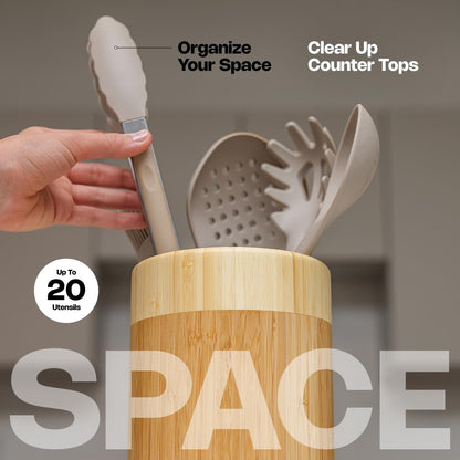 Samma Bamboo Kitchen Utensil Holder - Space-saving Countertop Utensil Organizer - Rotating Wooden Utensil Crock