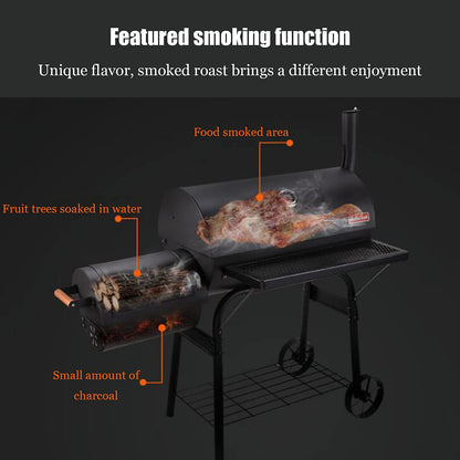 GaRcan Patio Smoked Oven Barbecue, Portable Trolley Smoker Grill Barrel, Charcoal Grill for Camping Picnic Party