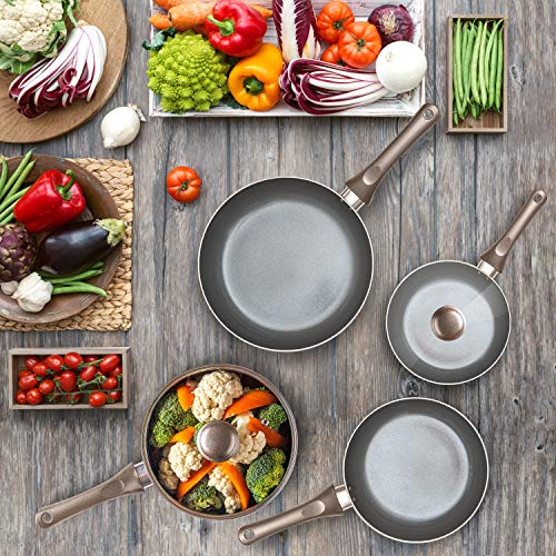 Moss & Stone 6 Pcs Dark Grey Nonstick Cookware Set, Pots And Pans Set Non stick With Glass Lid, Induction Cookware, Stay-Cool Handle PTFE/PFOA Kitchen Pots 6-Piece with Frying Pans & Saucepan