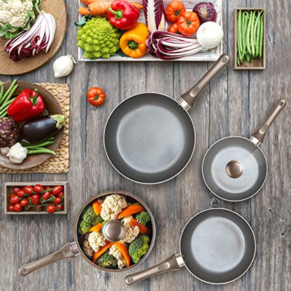 Moss & Stone 6 Pcs Dark Grey Nonstick Cookware Set, Pots And Pans Set Non stick With Glass Lid, Induction Cookware, Stay-Cool Handle PTFE/PFOA Kitchen Pots 6-Piece with Frying Pans & Saucepan