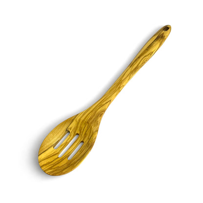 WONDERFUL 13.5 Inch Long Olive Wood Slotted Spoon, Wooden Spoons for Cooking, Healthy Stirring Serving Spoons, Mixing/Serving, Non-Stick