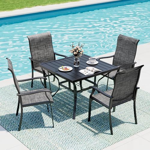 PATIOPIA 5-Piece Outdoor Dining Set, Patio Furniture Set with 4 Regular Chairs,Patio Dining Set with 1 Rectangular Table for Garden, Backyard, Poolside, Deck, Charcoal