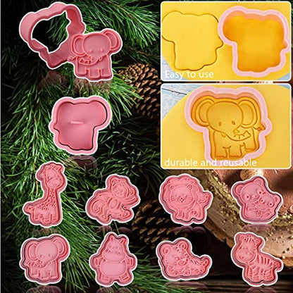 Animal Cookie Cutters With Plunger Stamps Set,8 Piece 3D Animal Embossing Cutters For Biscuit Fondant Cheese Baking Molds