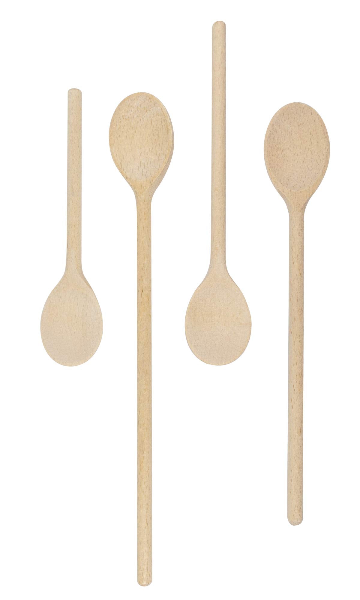 BICB Wooden Cooking Oval Spoons - 8”, 10”, 12”, 14” Long Mixing Set - Solid Beechwood Cookware - Perfect for Stirring, Mixing, Tasting, & Serving Food - Pack of 4, Rustic Brown Color