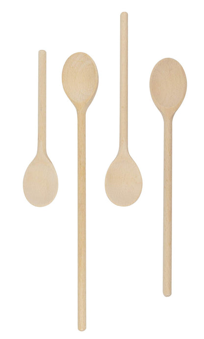 BICB Wooden Cooking Oval Spoons - 8”, 10”, 12”, 14” Long Mixing Set - Solid Beechwood Cookware - Perfect for Stirring, Mixing, Tasting, & Serving Food - Pack of 4, Rustic Brown Color