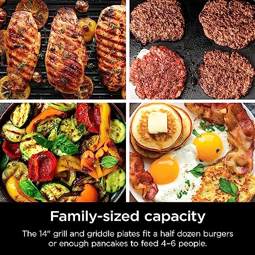 Ninja GR101 Sizzle Smokeless Indoor Grill & Griddle, 14′′ Interchangeable Nonstick Plates, Dishwasher-Safe Removable Mesh Lid, 500F Max Heat, Even Edge-to-Edge Cooking, Grey/Silver (Renewed)