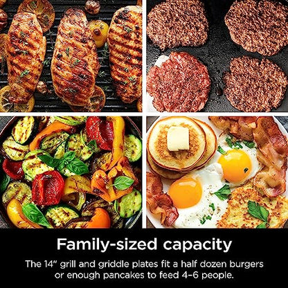 Ninja GR101 Sizzle Smokeless Indoor Grill & Griddle, 14′′ Interchangeable Nonstick Plates, Dishwasher-Safe Removable Mesh Lid, 500F Max Heat, Even Edge-to-Edge Cooking, Grey/Silver (Renewed)