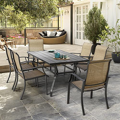 NUU GARDEN 7 Pieces Patio Dining Set, All-Weather Outdoor Furniture with 6 Textilene Dining Chairs and 61" Rectangle Metal Dining Table with Umbrella Hole for Patio Deck Garden, Black and Brown