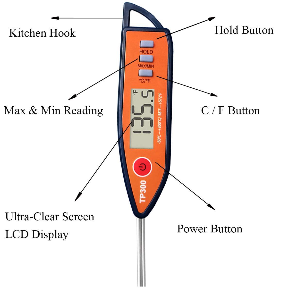 Digital Meat & Milk Thermometer - Instant Read Probe for Cooking, BBQ, Grill, Deep Fry, Roast & Baking