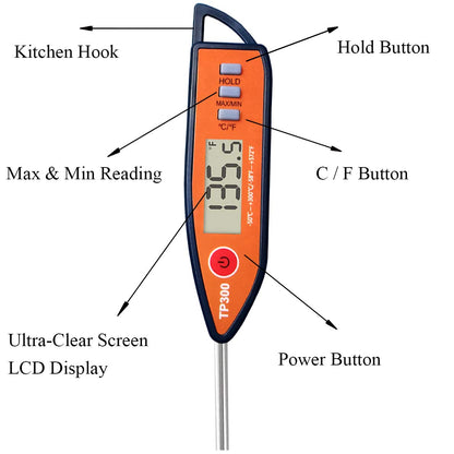 Digital Meat & Milk Thermometer - Instant Read Probe for Cooking, BBQ, Grill, Deep Fry, Roast & Baking