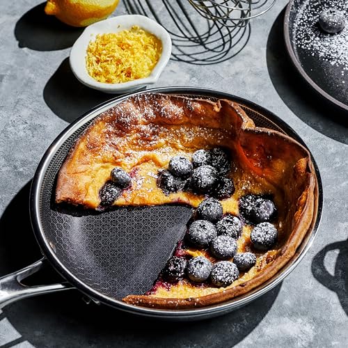 HexClad Hybrid Nonstick 8-Inch Frying Pan with Tempered Glass Lid, Stay-Cool Handle, Dishwasher-Friendly, Oven-Safe Up to 900°F, Induction Ready, Compatible with All Cooktops