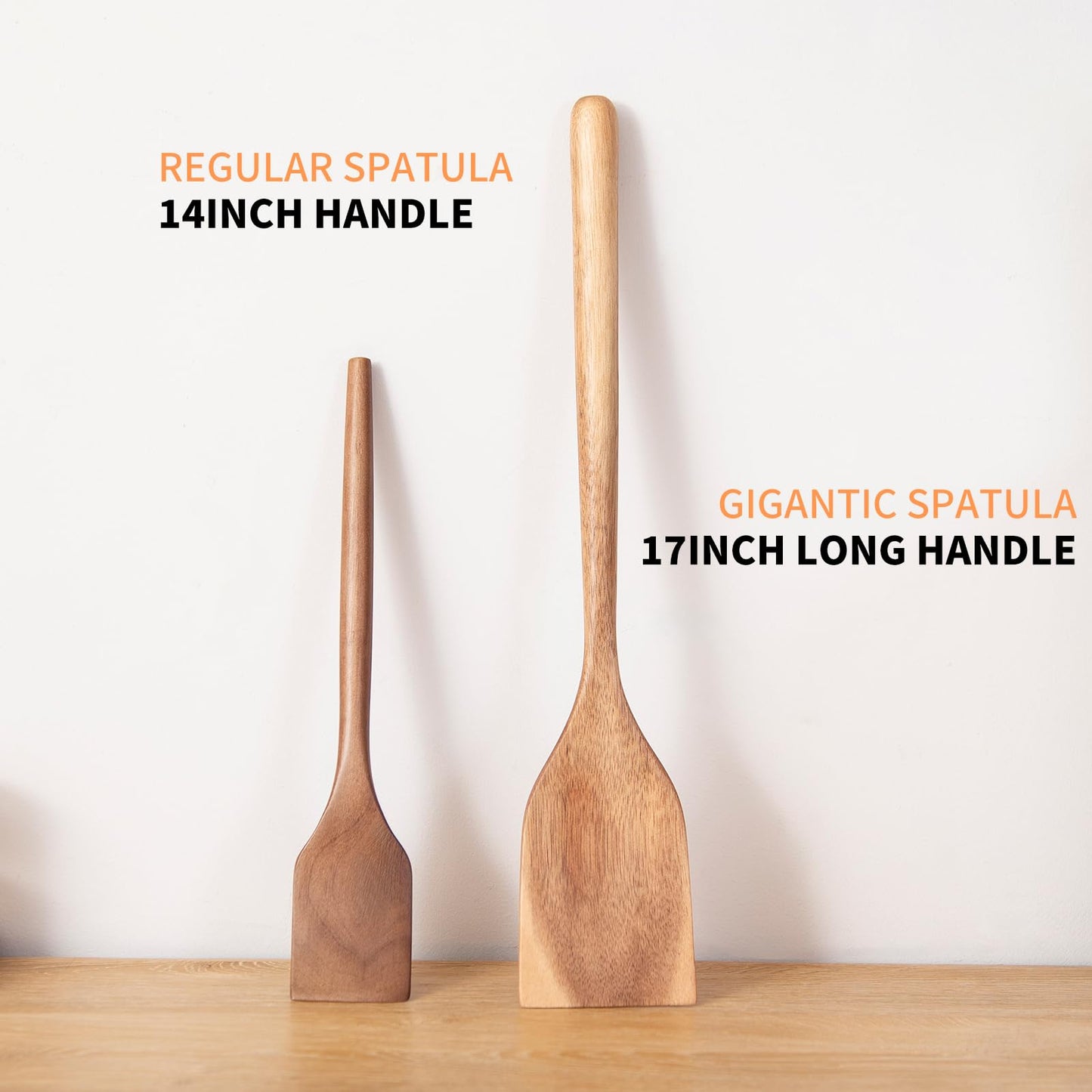 2PCS Long Handle Gigantic Spatula Spoon Premium Acacia Wooden Spoons For Cooking 17''Large Soliod Wooden Cooking Spoons Smooth Finish in Large Style Cooking Kitchen Utensil Set