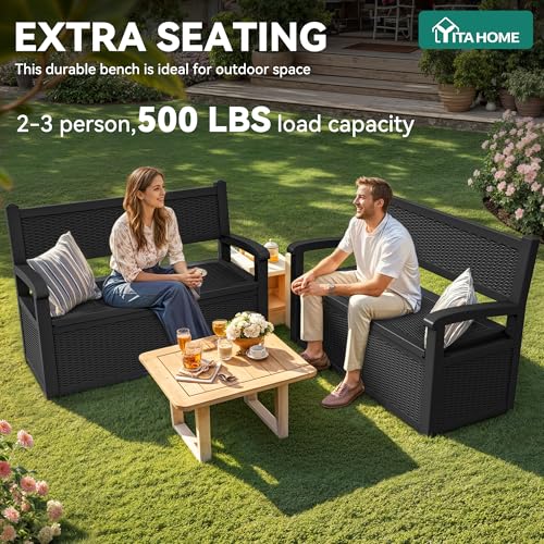 YITAHOME 70 Gallon Deck Bench with Storage, Outdoor Storage Box Bench with Armrests for Patio Garden Pool Porch, Waterproof&Lockable, Black