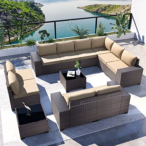 Kullavik 12 Piece Patio Furniture Set, Outdoor Wicker Sectional Sofa