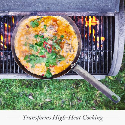 Merten & Storck Pre-Seasoned Carbon Steel 12” Frying Pan Skillet, Use on Induction, Stove and Grill, Durable, Even-Heating, for Searing, Grilling, Oven Use, and Campfire, Indoor/Outdoor